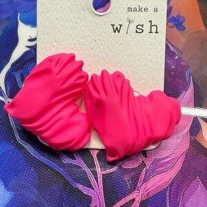 Chunky Pink Heart-Shaped Earrings with Ruffled Design, Bold Statement NEW